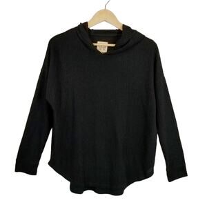 Chaser Women's Black Waffle Knit Hooded Long Sleeve Knit Top Size Large